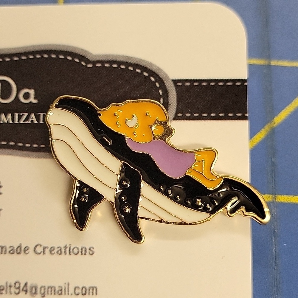 Whale w Girl Resting on its Back 1.25" Tack Pin